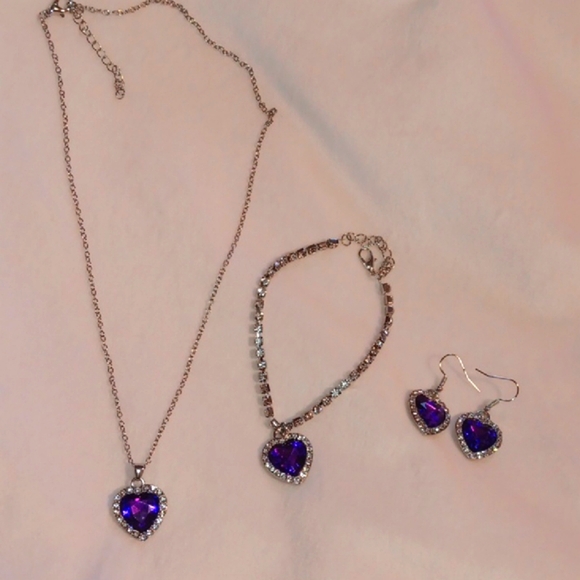 Necklace Set Silver Purple - Picture 1 of 3